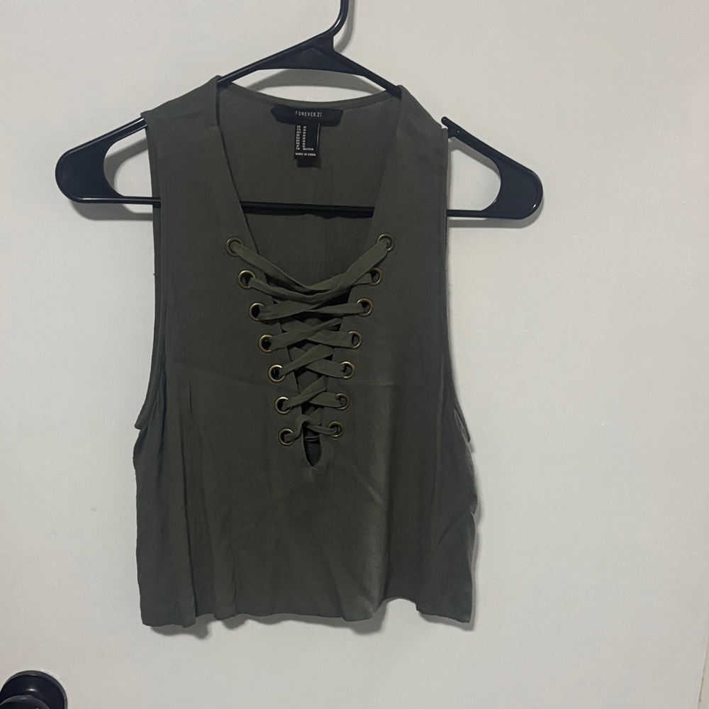 Forever 21 Khaki Lace-Up Tank Top